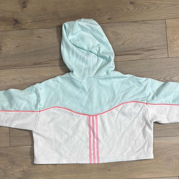 Adidas Women’s Color Block Blue and Pink Cropped Hoodie - Picture 8 of 14